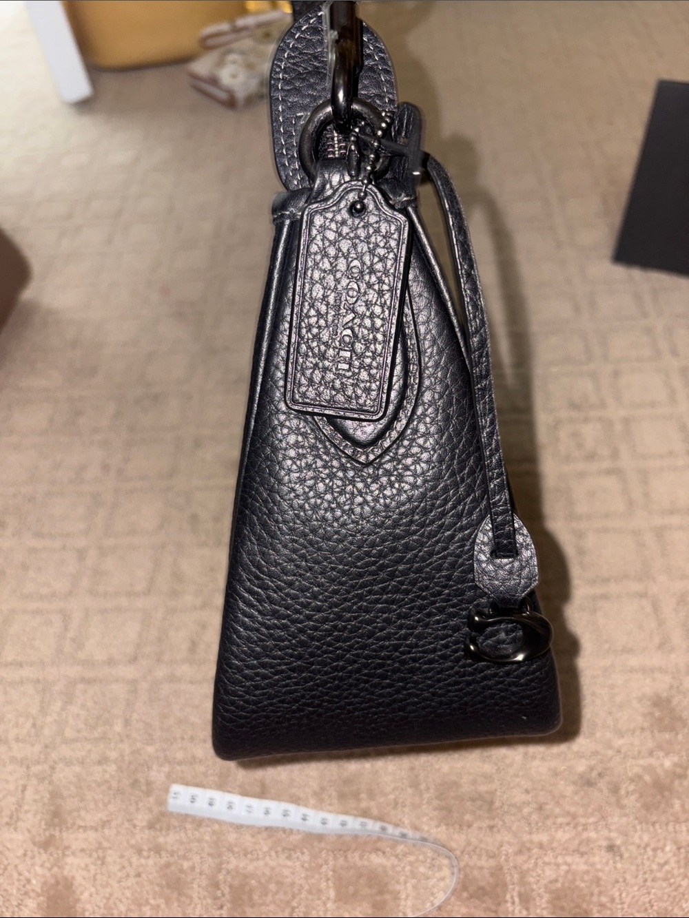 Coach Cary Black Pebbled Leather Shoulder Bag with gun metal hardware - Picture 6 of 11